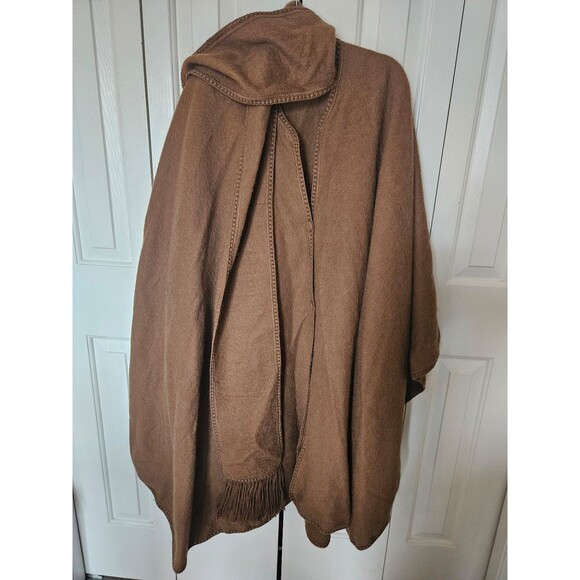 Made in Peru Fringe scarf cape poncho camel tan one size 100% Alpaca - Picture 2 of 9